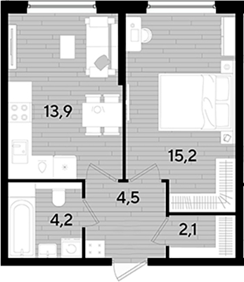 1-комн., 39.9 м², 2/16 этаж, ЖК «DОГМА ПАРК»