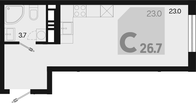 Студия, 26.7 м², 15/18 этаж, ЖК «Первое место»