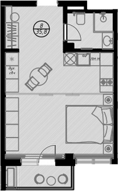 Студия, 32.9 м², 6/7 этаж, ЖК «Оливия»