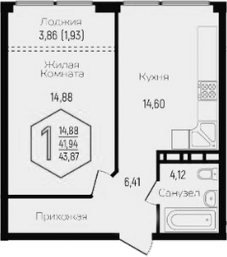 1-комн., 40.01 м², 12/16 этаж, ЖК «Гарантия PRIME»