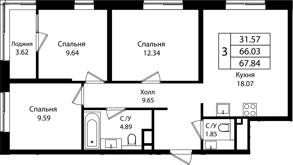 4+ комнаты, 65.44 м², 4/9 этаж, ЖК «Патрики»