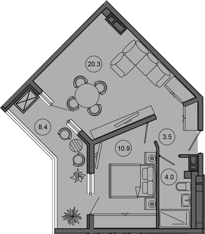 2-комн., 38.7 м², 5/10 этаж, ЖК «Гостиничный комплекс GREENMONT»