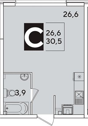 Студия, 30.5 м², 2/16 этаж, ЖК «Самолет»