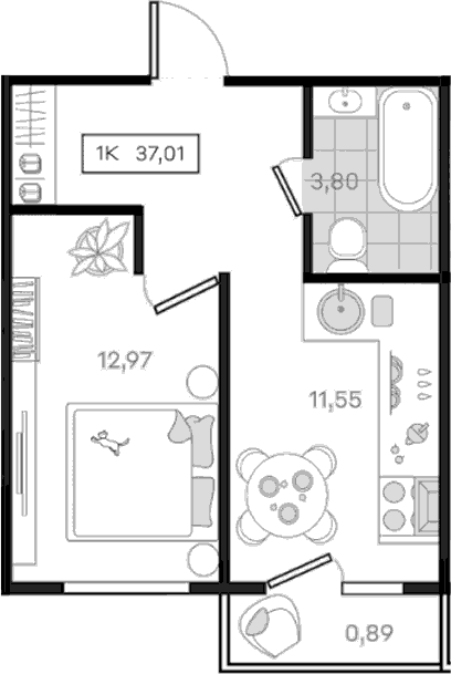 1-комн., 36.12 м², 8/8 этаж, ЖК «История 3»