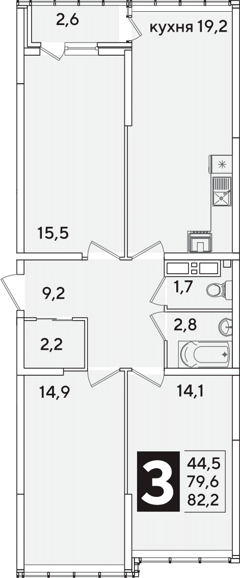 4+ комнаты, 79.6 м², 15/16 этаж, ЖК «Самолет»
