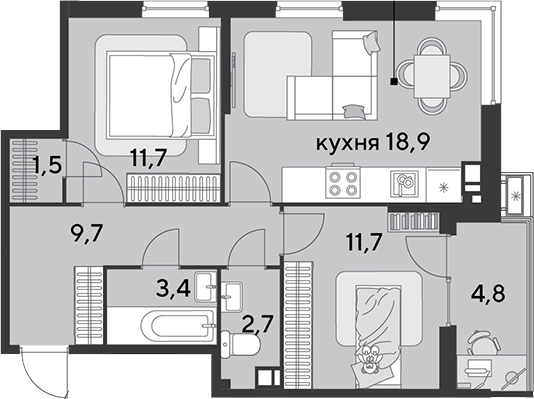 Продается 3-комн. квартира, 59.6 м²