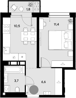 1-комн., 32.2 м², 4/18 этаж, ЖК «Грейд»