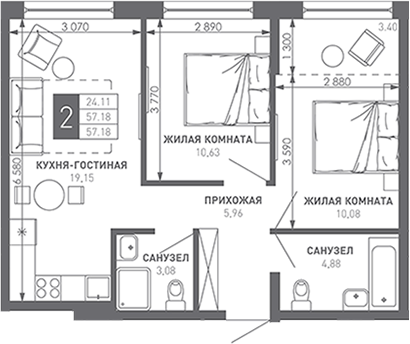 Продается 2-комн. квартира, 58.7 м²