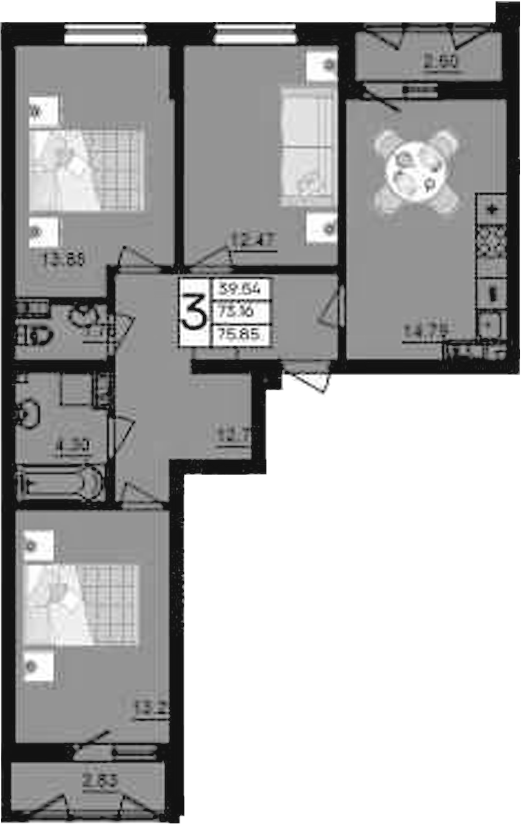 Продается 3-комн. квартира, 73.13 м²