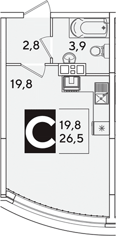Студия, 26.5 м², 3/16 этаж, ЖК «Самолет»