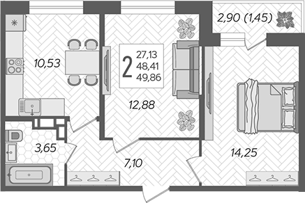 Продается 2-комн. квартира, 48.41 м²