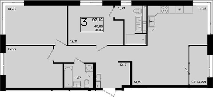 4+ комнаты, 91.03 м², 2/9 этаж, ЖК «Патрики»