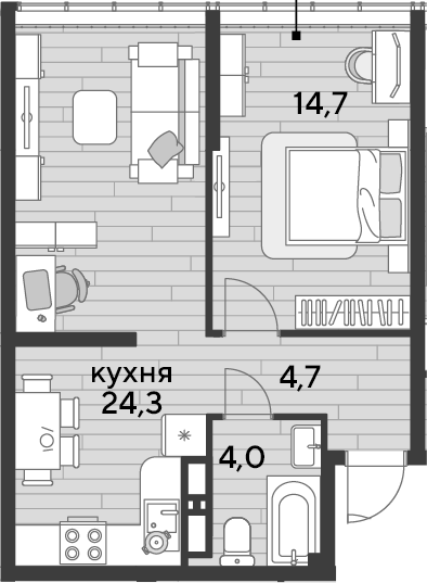 1-комн., 47.7 м², 18/19 этаж, ЖК «DОГМА ПАРК»