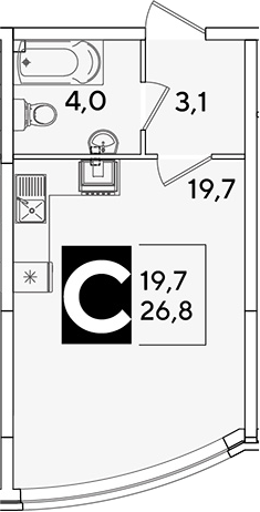 Студия, 26.8 м², 2/16 этаж, ЖК «Самолет»