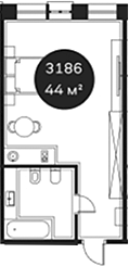Объект, 43.59 м², 3/4 этаж, ЖК «Резиденция Волна»