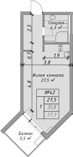 Студия, 31.8 м², 3/4 этаж, ЖК «Оазис Азова»