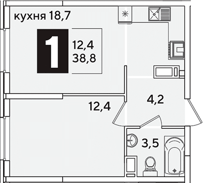 2-комн., 38.8 м², 13/16 этаж, ЖК «Самолет»