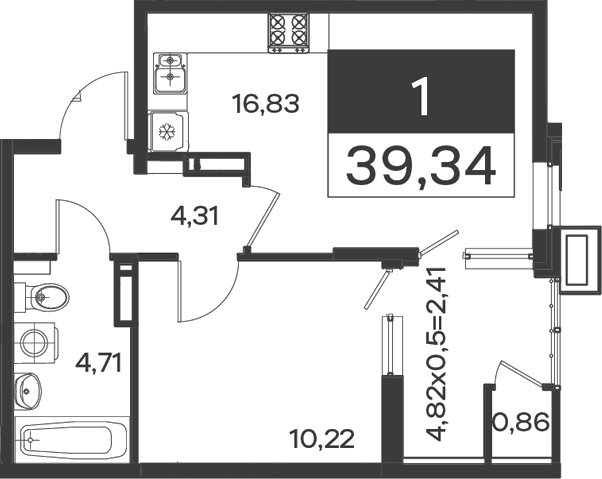 1-комн., 36.07 м², 16/18 этаж, ЖК «Образцово»
