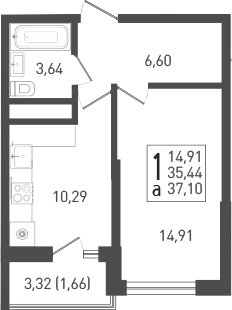 Продается 1-комн. квартира, 36.4 м²