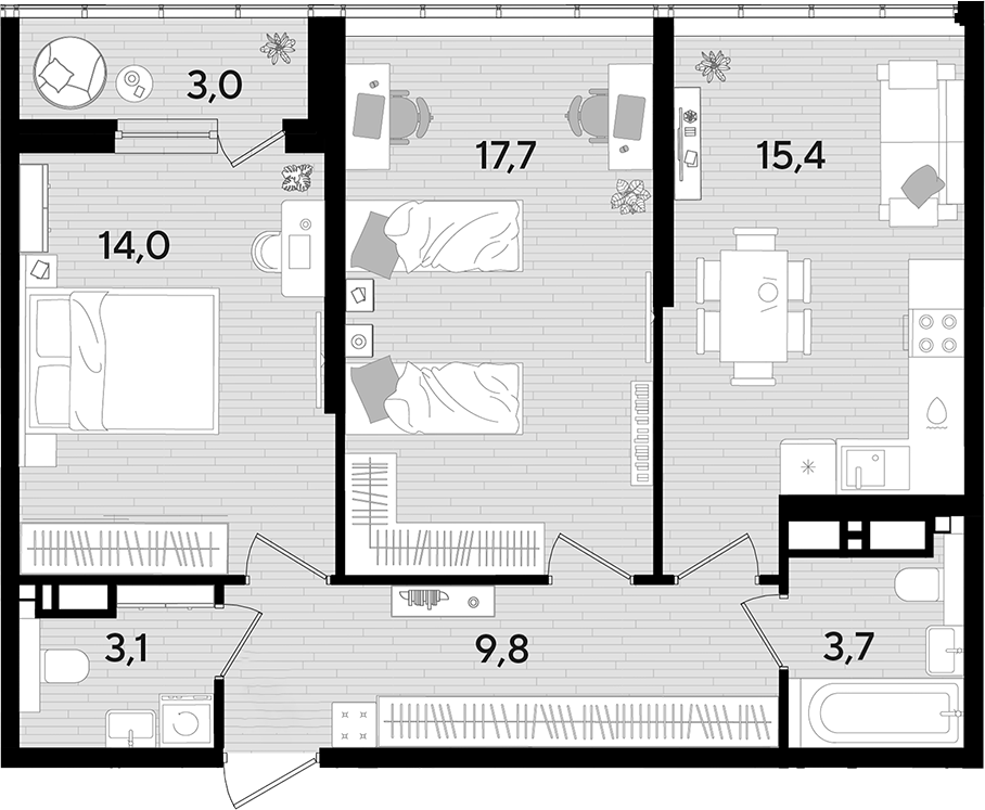 Продается 2-комн. квартира, 63.7 м²