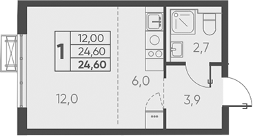 Студия, 24.6 м², 24/24 этаж, ЖК «Барса»