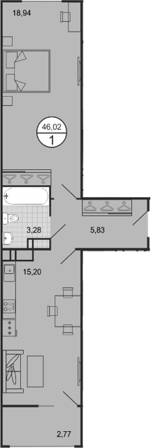 2-комн., 43.25 м², 6/9 этаж, ЖК «Событие»