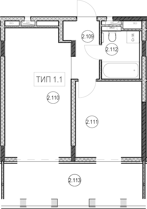 1-комн., 40.7 м², 1/9 этаж, ЖК «ГК Сан Гарден Хотел&СПА»