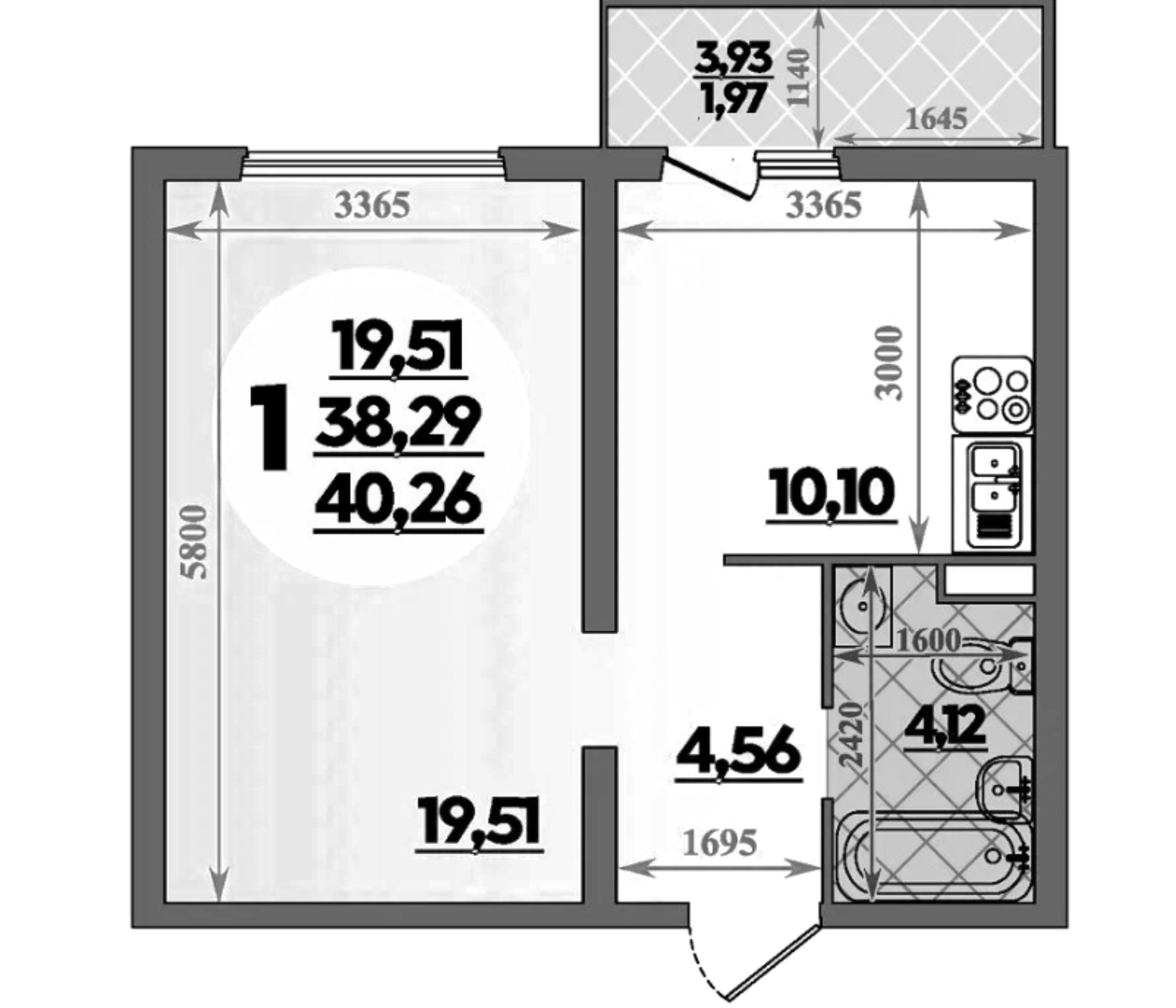 1-комн., 38.29 м², 2/16 этаж, ЖК «Город у моря»