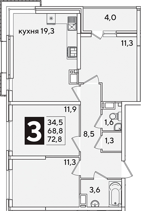 4+ комнаты, 68.8 м², 10/16 этаж, ЖК «Самолет»