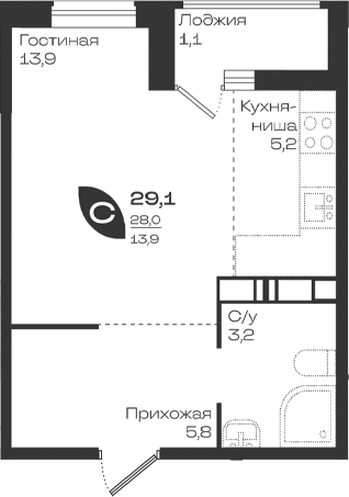 Студия, 28 м², 14/18 этаж, ЖК «Ботаника»