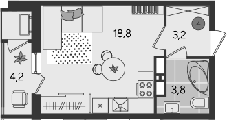 Студия, 25.8 м², 23/24 этаж, ЖК «Рекорд»