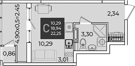 Студия, 18.94 м², 13/18 этаж, ЖК «Образцово»