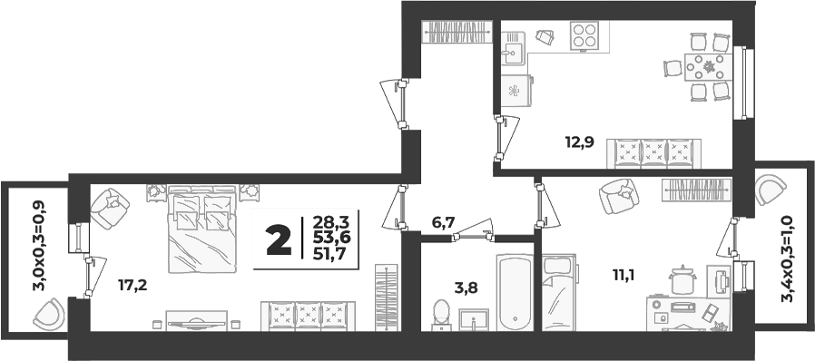 Продается 2-комн. квартира, 51.7 м²