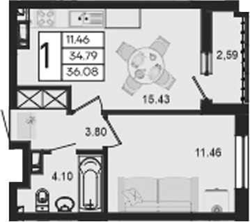 Продается 1-комн. квартира, 34.78 м²