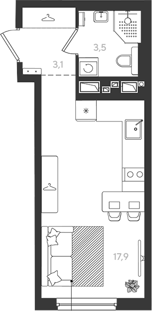 Студия, 24.5 м², 6/9 этаж, ЖК «Самолет»