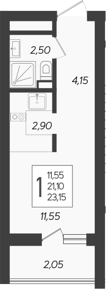 Студия, 21.1 м², 13/19 этаж, ЖК «Кислород»
