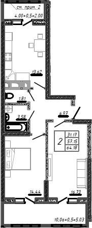 Продается 2-комн. квартира, 57.15 м²