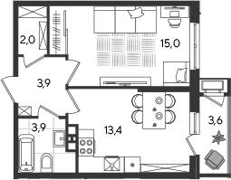 Продается 1-комн. квартира, 38.2 м²