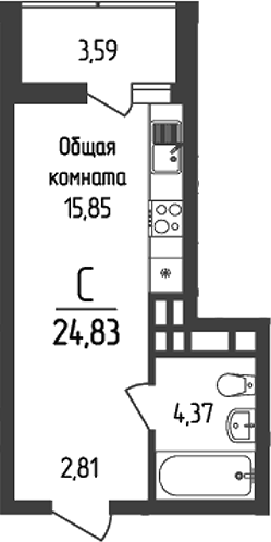 Студия, 23.03 м², 6/18 этаж, ЖК «Кумир»