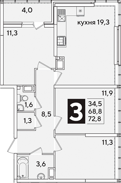 Продается 4-комн. квартира, 68.8 м²