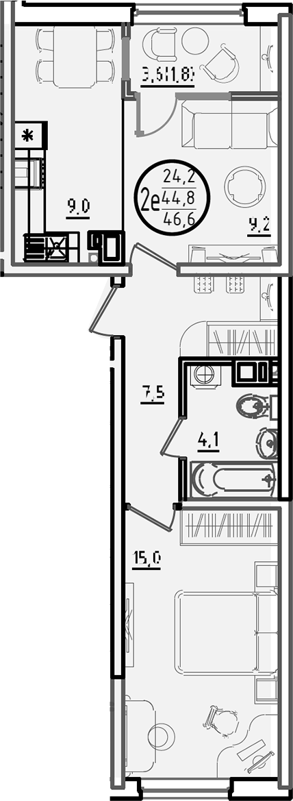Продается 2-комн. квартира, 44.8 м²