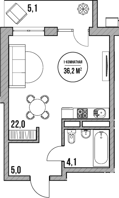 Студия, 31.1 м², 5/5 этаж, ЖК «МореТут»
