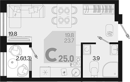 Продается 1-комн. квартира, 23.7 м²