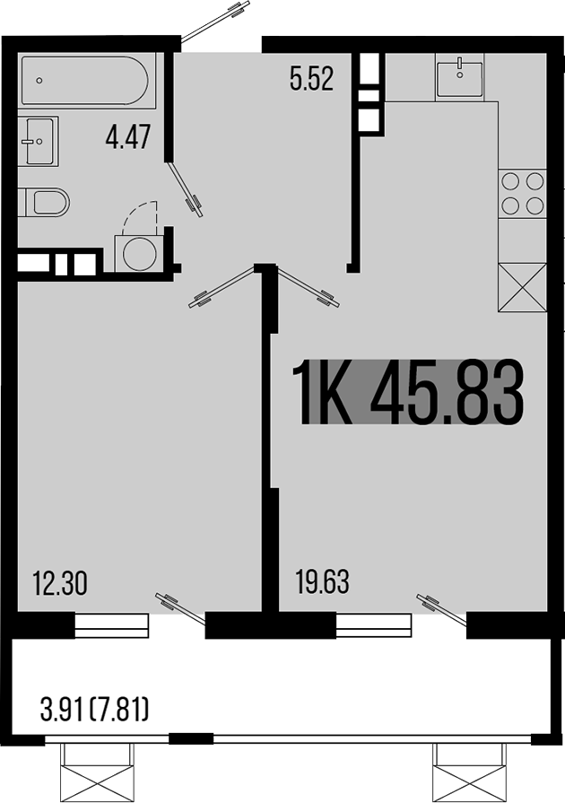 Продается 1-комн. квартира, 41.92 м²