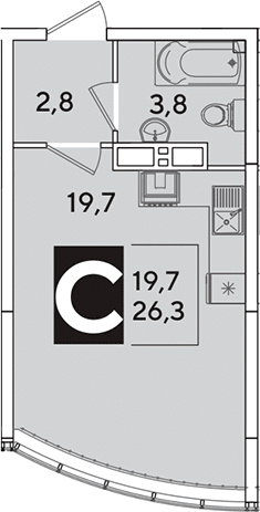 Студия, 26.3 м², 15/16 этаж, ЖК «Самолет»
