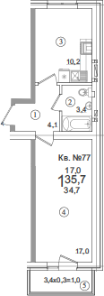 Продается 1-комн. квартира, 34.7 м²