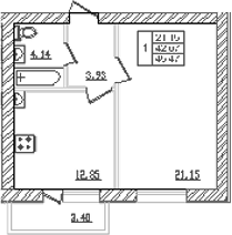 1-комн., 39.69 м², 3/3 этаж, ЖК «Северный. СЗ Северный»