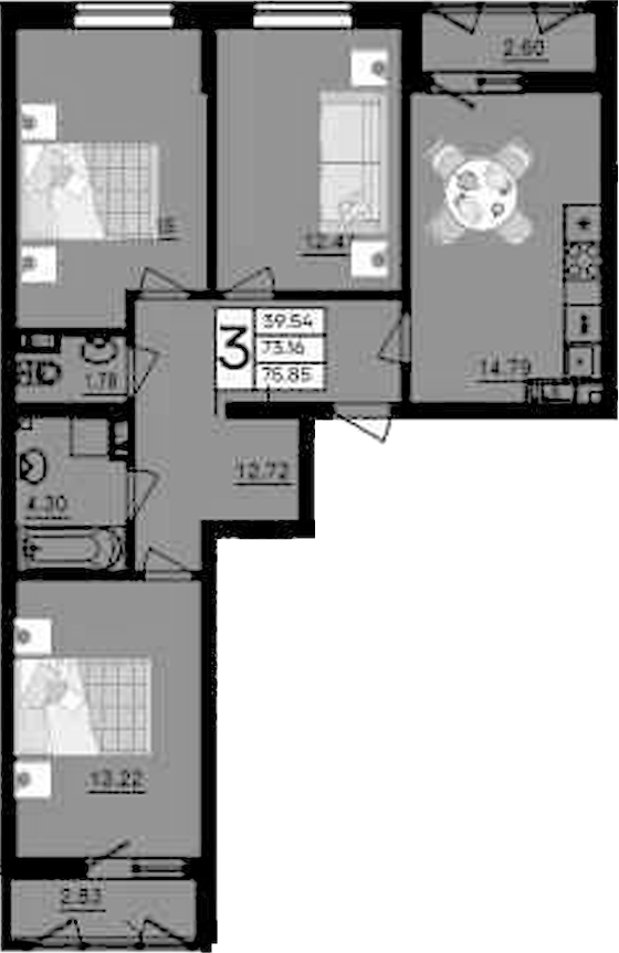 Продается 3-комн. квартира, 73.13 м²