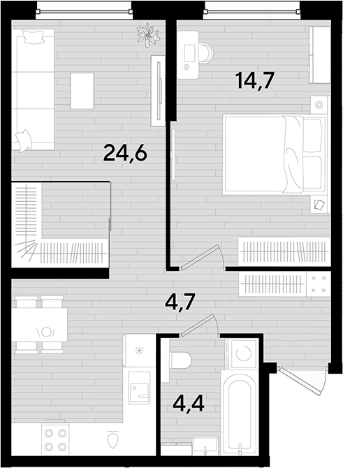 1-комн., 48.4 м², 2/16 этаж, ЖК «DОГМА ПАРК»
