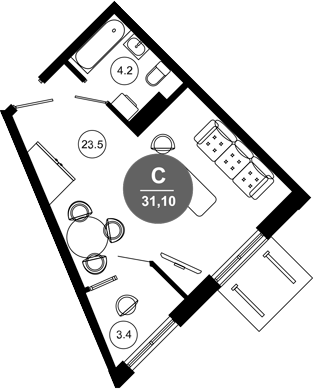 Студия, 27.7 м², 2/10 этаж, ЖК «Гостиничный комплекс GREENMONT»